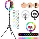 SNOOZEHUB RGB 12 inch Ring Light with 7 Feet Tripod Stand for Phone | Camera | 3 Color Modes Dimmable Lighting | for YouTube | Photo-Shoot | Video Shoot | Live Stream | Makeup & Vlogging