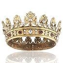 Barocco Royal Crown - Corona da uomo, in metallo, per capelli da principe, con cerchio completo, per feste di compleanno, per cosplay, ballo di fine anno (oro scuro con pietra di champagne)