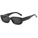 RUNHUIS Lunettes de soleil rectangulaires rétro pour homme et femme - Lunettes de soleil vintage - Petites lunettes de mode carrées, Noir