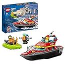 LEGO City Fire Rescue Boat 60373 Building Toy Set for Kids Aged 5+; Includes a Fireboat, Speedboat Dinghy and 3 Minifigures with Accessories, Including a Firefighter Jetpack