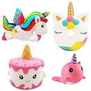 Pachock Slow Rising Squishy toys, Jumbo Squishies Pack Prime Slow Rising Scented Squishies Squeeze Soft Toys Stress Reliever Gifts for Kids and Adults (Unicorn Cake+Cute Donut+Rainbow Unicorn+Narwhal)
