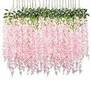 24 Pack Wisteria Artificial Hanging Flowers 3.6 Ft Pink Fake Silk Flower Vines Rattan Garland Long String Wisteria String Home Garden Wall Decoration Outdoor Wedding Party Ceremony Arch Floral Decor
