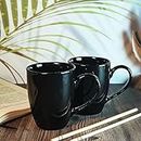 THE MOON STORE Premium Ceramic Coffee Mugs Set of 2 - Black Glossy Finish - 330ml - Ideal Gift for Best Friend