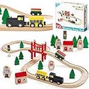 Tiny Land Wooden Train Set for Toddler, Toy Tracks, Engine, Passenger Car (37-Piece Play Kit) Kids Friendly Building & Construction | Expandable, Changeable | Fun for Girls & Boys
