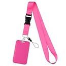 Pink Lanyard with Card Holder for Keys ID Badges Keychain Vertical Name Badge Holder with Clip