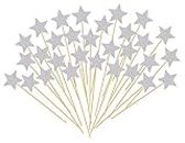 SVM CRAFT 30 Pcs Star Cupcake Toppers for All Occasions Party Supplies Decoration Glitter Stock (Silver)