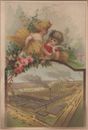 Victorian Trade Card-Deering Equipment-Chicago, IL-Factory View-Girls Harvesting