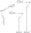 Psiven Magnifying Glass Floor Lamp, Dimmable LED Magnifying Lamp with Clamp - 12W, 3 Lighting Modes, 5 Diopter, Height Adjustable - Super Bright Floor Lamp with Magnifier for Reading, Craft, Task