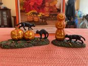 Dept 56 Halloween Scary Cats & Pumpkins, Brand New- Village Accessory, Set of 2