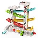 TOP BRIGHT Car Ramp Toy for 2 3 Year Old Boy Gifts, Toddler Race Track Toy for 18 Month Old with 4 Wooden Cars and 3 Car Garage