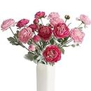 IPOPU Fake Peonies Artificial Ranunculus Flowers 6pcs 18Heads Pink Flowers Combo Hot Pink Silk Flowers 20.47" Artificial Flowers Bulk for Faux Floral Arrangements Home Table Decor (Multi-Pink)