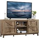 Yaheetech Entertainment Center with Storage, Farmhouse TV Stand for 65 Inch TVs, Wooden TV Console Cabinet with Barn Doors for Living Room, Rustic Oak