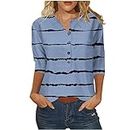 Deals of The Day Clearance Prime Womens Tops Button Down Casual Shirts Short Sleeve Geometric Print Blouses Crew Neck Summer Clothes 101 Days of School Shirt Blue