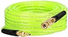 YOTOO Reinforced Polyurethane Air Hose 1/4" Inner Diameter by 50' Long, Flexible, Heavy Duty Air Compressor Hose with Bend Restrictor, 1/4" Swivel Industrial Quick Coupler and Plug, Green