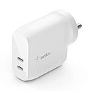 Belkin 40W (20W + 20W) Dual Port USB-C (Type C) Wall Charger/Adapter, Fast Charging for iPhone 15, 14, 13, 12, iPad & Other USB-C suported Devices - White