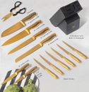 Black and Gold Knife Set with Sharpener- 14 PC Gold Knife Set with Block