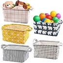 5 Pcs Foldable Storage Bin Basket,Foldable Container Organizer Fabric Storage Receive Baskets with Handle Cotton Linen Blend Storage Bins for Makeup, Book, Baby Toy,10.2x7.5x5.5 inch