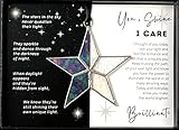 Handmade Iridescent Stained Glass Star with I Care Message- Thoughtful Support Gift for Women/Thinking of You Gift/I am Here for You Gift/Care for You Gift (I Care)