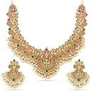 Shining Diva Fashion Latest Stylish Design Fancy Pearl Choker Traditional Temple Necklace Jewellery Set for Women (14822s) (Golden)