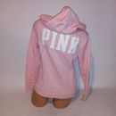 Victoria Secret PINK Sweater Full Zip Hoodie Light Pink White Fuzzy Logo Long Sl