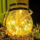 GIGAWATTS GW-506 Solar Light with 2V Panel 30 LED 600mAh Ni-MH Battery Outdoor Hanging Lantern IP65 Crackle Glass Globe Jar Lamp for Garden Lawn Decor Patio Yard (Pack of 1, Warm White)