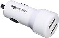 Amazon Basics 4.8 Amp/24W Dual USB Car Charger for Apple & Android Devices, 2-Port, White
