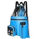 Pystuvo Waterproof Swim Bag,20L Mesh Drawstring Bag,Dry Wet Separation Swim Bag Kids,Multifunctional Drawstring Gym Bag with Outside Zipper Pocket,Swim Bag for Kids Adults Sports,Beach,Travel(Blue)