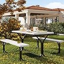 YITAHOME Picnic Table 6ft Heavy Duty Outdoor Picnic Table and Bench Resin Tabletop & Stable Steel Frame w/Umbrella Hole for Yard Patio Lawn Party Light Gray