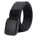 Nylon Belt for Men, Military Tactical Belt with YKK Plastic Buckle, Durable Breathable Waist Belt for Work Outdoor Cycling Hiking Skiing,Adjustable for Pants Size Below 46inches (Black)