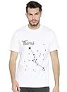 First Row Graphic Printed Taurus T-Shirt for Men | Sun Sign T-Shirt | Taurus Zodiac T-Shirt | Half Sleeve Male Round Neck Cotton Constellation of Stars T-Shirt (Large, White)