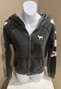 PINK Victoria Secret Distressed Gray Zip up Hoodie Size Small 