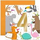 Old English Co. Party Animals 1st Birthday Card - Gold Foil Square Zoo Birthday Card for Boys and Girls | For Son or Daughter | Blank Inside & Envelope Included (4th)