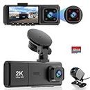 Dash Cam Front and Rear Camera 3 Channel 2.5K+1080P+1080P, Dash Cam Front and Inside Camera Included 64GB Card, Dash Camera for Cars with Infrared Night Vision, Parking Monitor, Accident Lock
