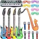 GuassLee Inflables Rock Star Toy Set - 18 Pack Inflatable Party Props - 4 Guitarras inflables, 6 micrófonos, 6 persianas sombreadoras, 1 saxofón y 1 Inflable Teclado Piano Inflatable Party Toys
