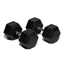 Living.Fit Pair of Rubber Encased Hex Dumbbell Hand Weights. 100 LB Dumbbell Sets for Strength Workouts.