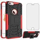 Phone Case for Apple iPhone 6plus 6splus 6/6s Plus with Tempered Glass Screen Protector Cover and Stand Hard Rugged Hybrid Cell Accessories iPhone6 6+ iPhone6s 6s+ i 6x 6a S Six iPhone6splus Black Red