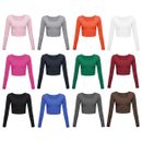 Womens Crop Top Long Sleeve Undershirt Atheltic T-shirt Exercise Tee Sport Gym
