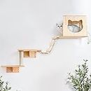 Yehnna Cat Wall Shelves, Cat Shelves and Perches for Wall, Cat Wall Steps Set 5 PCS Wall Mounted Cat Furniture with 1 Cat Condos House, 2 Cat Wall Shelves, 1 Ladder, 1 Sisal Cat Scratching Post