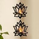 Artilady Lotus Crystal Shelf - 2 Pcs Crystal Essential Oil Display Organizer Black Wooden Corner Wall Shelves Boho Cute Floating Shelf for Bedrooms Offices Living Room Aesthetic Witchy Gift