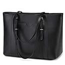 Laptop Tote Bag for Women,Vaschy PU Leather Water Resistant Travel,Work,Teacher Tote Bag Fits 15.6 inch Laptop Black