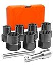 RUNEVER 9PCS Bolt Extractor Kit Heavy Duty, 1/2" Drive Impact Lug Nut Remover Tool, Nut Extractor Set Large Size 17-27mm For Removing Stripped, Damaged, Rounded off and Rusted Nuts, Bolts, Studs