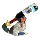 Rivers Edge Products Wine Bottle Holder for 750ml Standard Wine Bottle, Hand-Painted Poly Resin Kitchen Decor, Unique and Rustic Home Decor for Countertop or Wine Bar, Mallard Duck