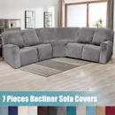 7-Seater Velvet Stretch Recliner Corner Sofa Couch Covers Curved Shape Sectional