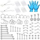 JIESIBAO 75PCS Mixed-size Piercing Kits for All Piercings,Professional Stainless Steel Piercing Kit 14G 16G 18G 20G Piecing Needles for Ear Cartilage Tragus Nose Septum Lip Nipple Piercing Tools