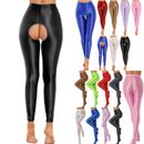 Women Glossy Footless Tights High Waist Crotchless Pantyhose Yoga Athletic Pants