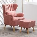 Furniture City Wing Chair for Living Room Bedroom High Back Arm Rest Chair Cushioned Lounge Chair Single Seater Sofa |Luxury Rest Chair Arm Chair (Colour Pink)(Teak Wood)
