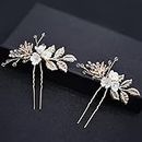 Bridal Hair Pins - 2PCS Gold Wedding Hair Accessories, Fanvoes Hair Pieces Headpiece Jewelry with Vintage White Flower Leaf Rhinestone Crystal for Mother of Bride Brides Bridesmaid Women Flower Girls