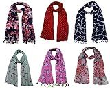 FusFus Printed Designer Set of 6 Mullticoloured stoles ; Trendy scarf stoles for Girls/Ladies/Women (F0135)