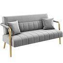 Yaheetech Polstersofa mit Armlehnen & Beine aus Metall Modernes Zweisitzer-Sofa mit 2 Lendenkissen Loveseat fürs Wohnzimmer/Schlafzimmer