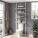 ALLZONE Sopra il WC, organizer da bagno alto, ripiani regolabili a 4 livelli per piccole stanze, risparmio di spazio, altezza da 92 a 296 cm, bianco